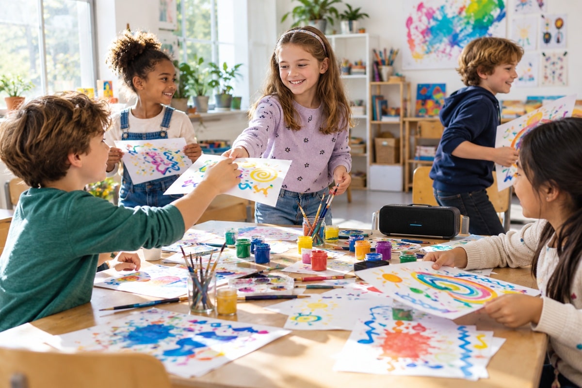 des enfants jouent au dessin musical