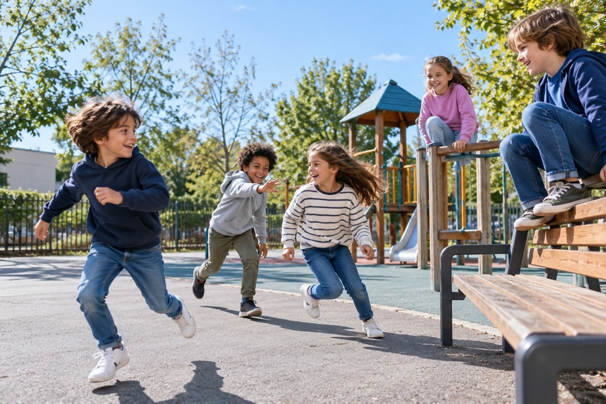 des enfants jouent une partie de chat perché