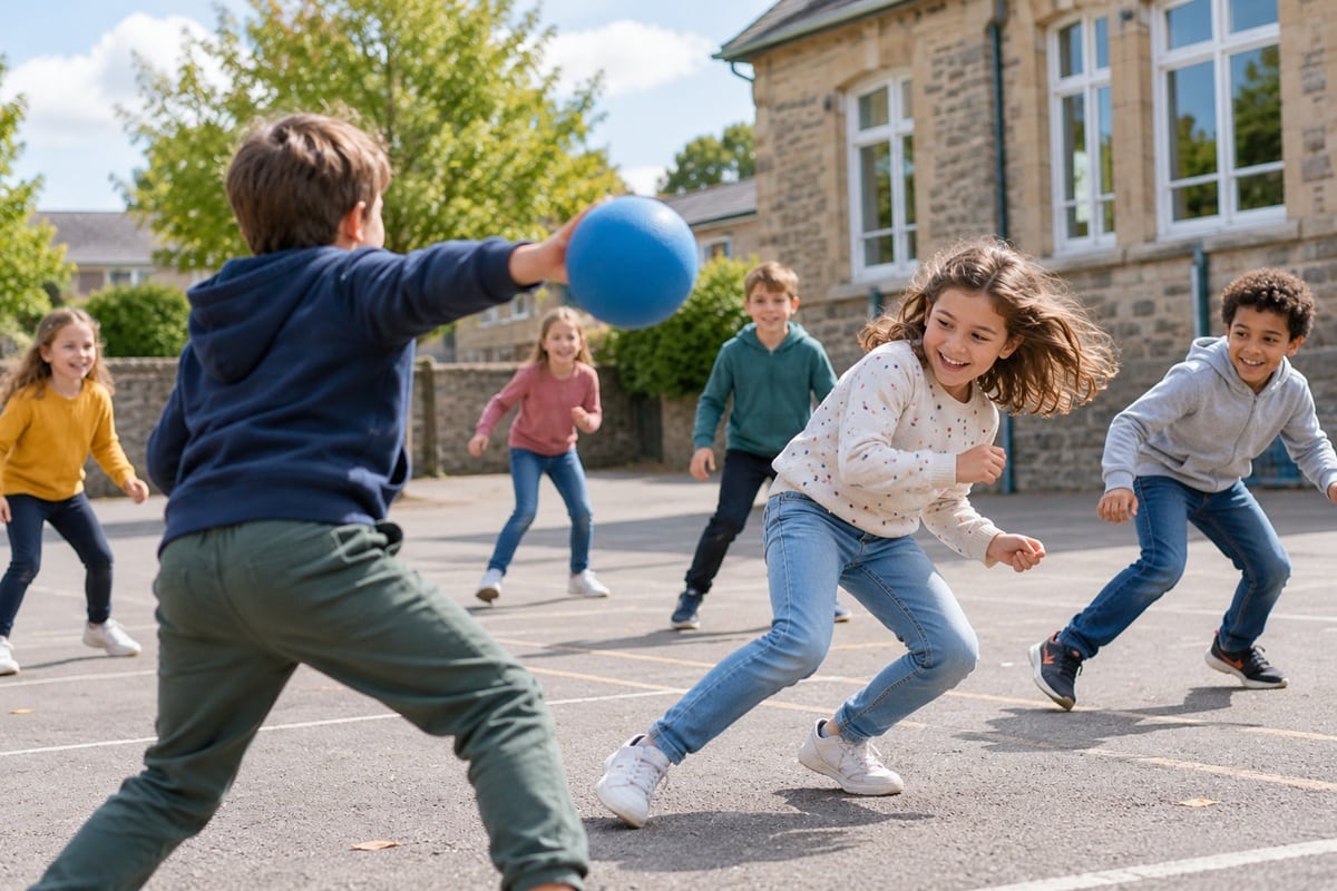 groupe d'enfants jouant à un jeu d'esquive