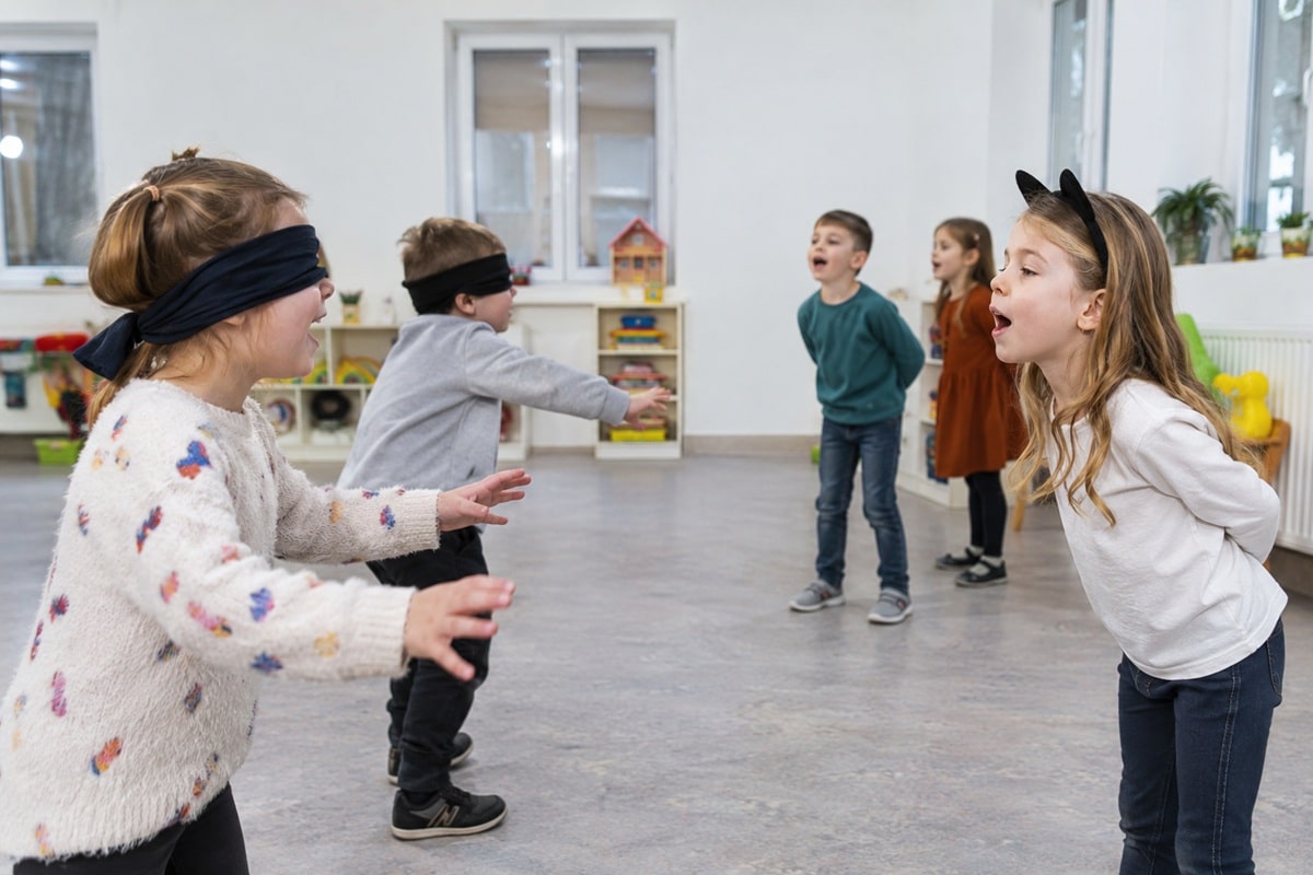 des enfants jouent au jeu de l'arche de Noé