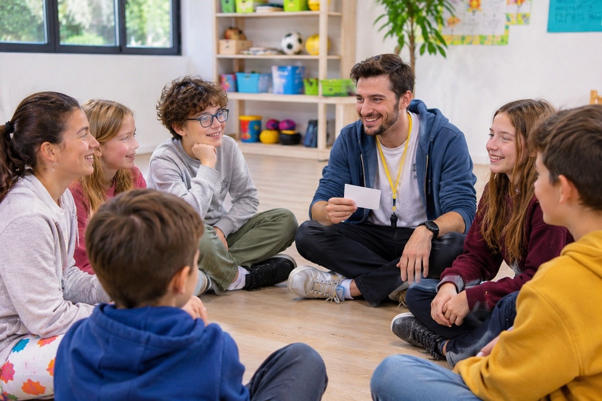 des enfants participent à un jeu de présentation