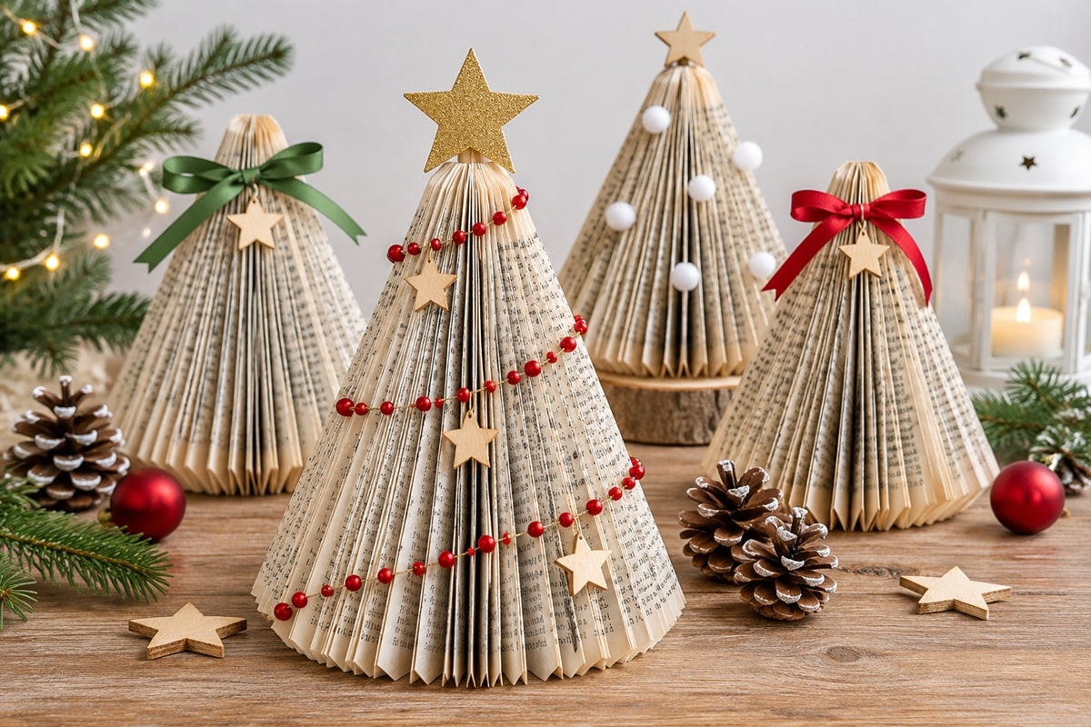 sapins de Noël fabriqués avec de vieux livre