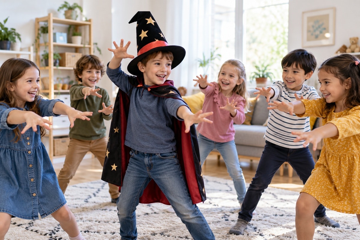 des enfants jouent au chapeau magique
