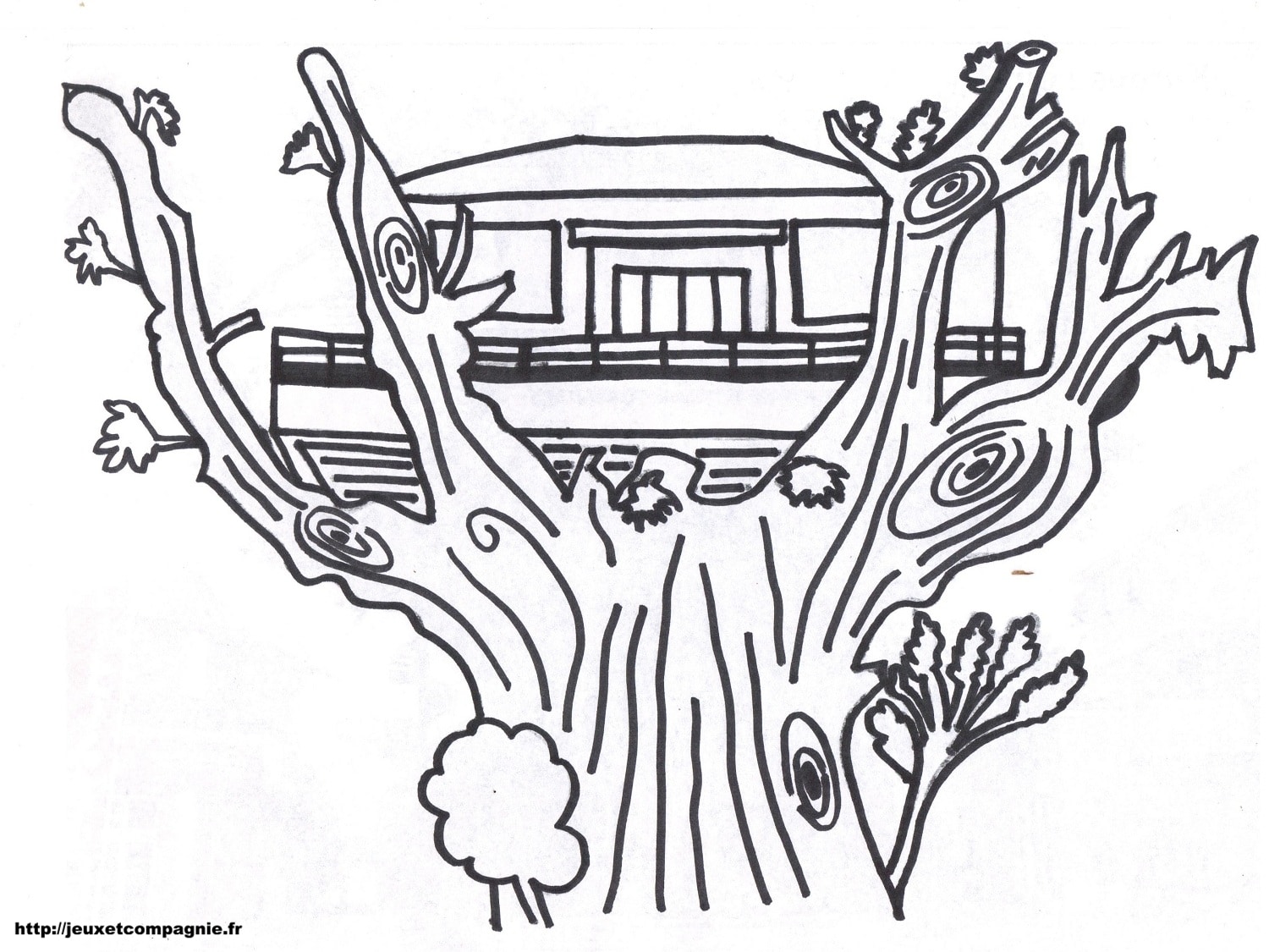 dessin maison dans un arbre