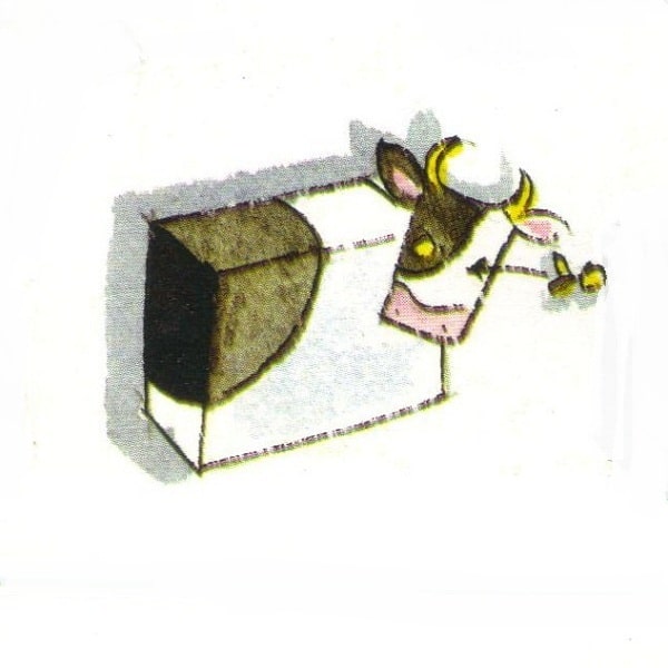 vache avec une brique de lait