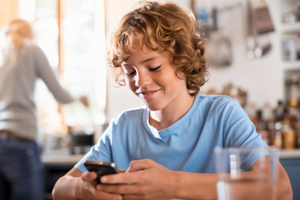 enfant jouant avec une application éducative sur un téléphone