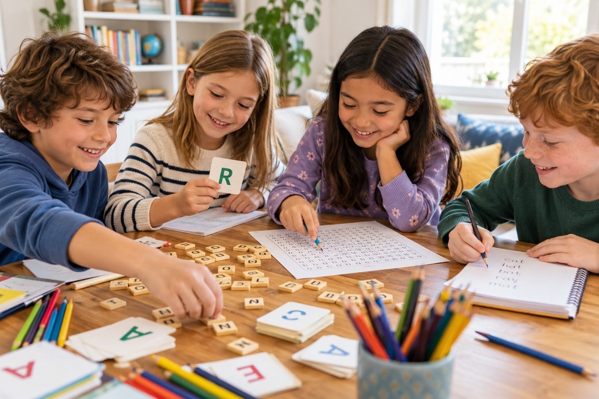 des enfants jouent à un jeu de mots