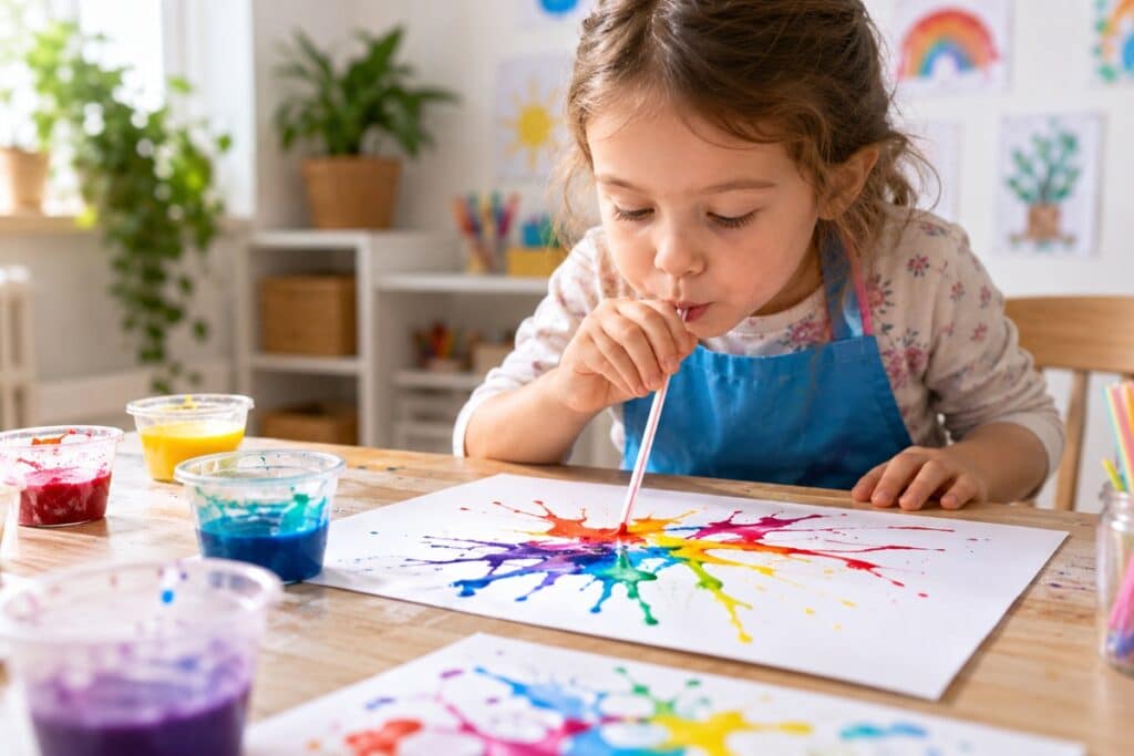 Atelier de peinture multicolore à la paille