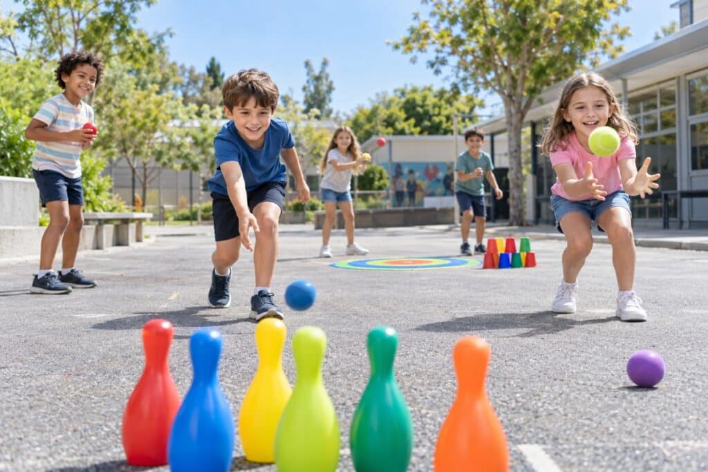 enfants jouant à des jeux de balle