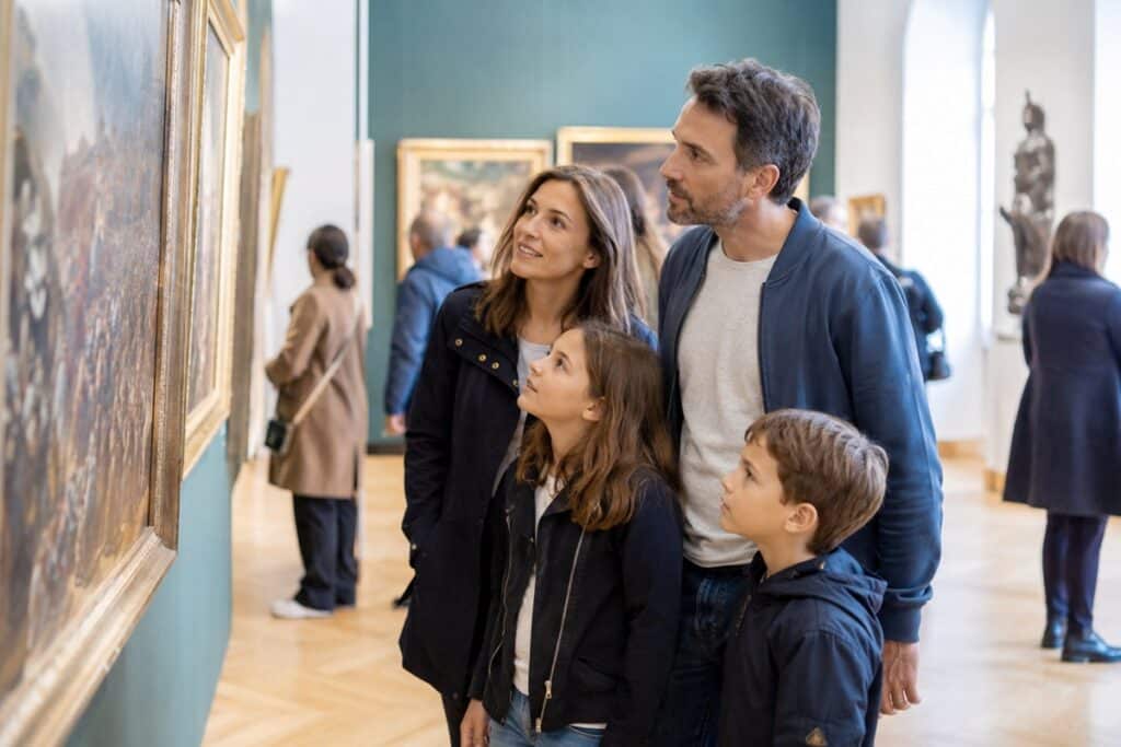parents et enfants dans un musée d'art