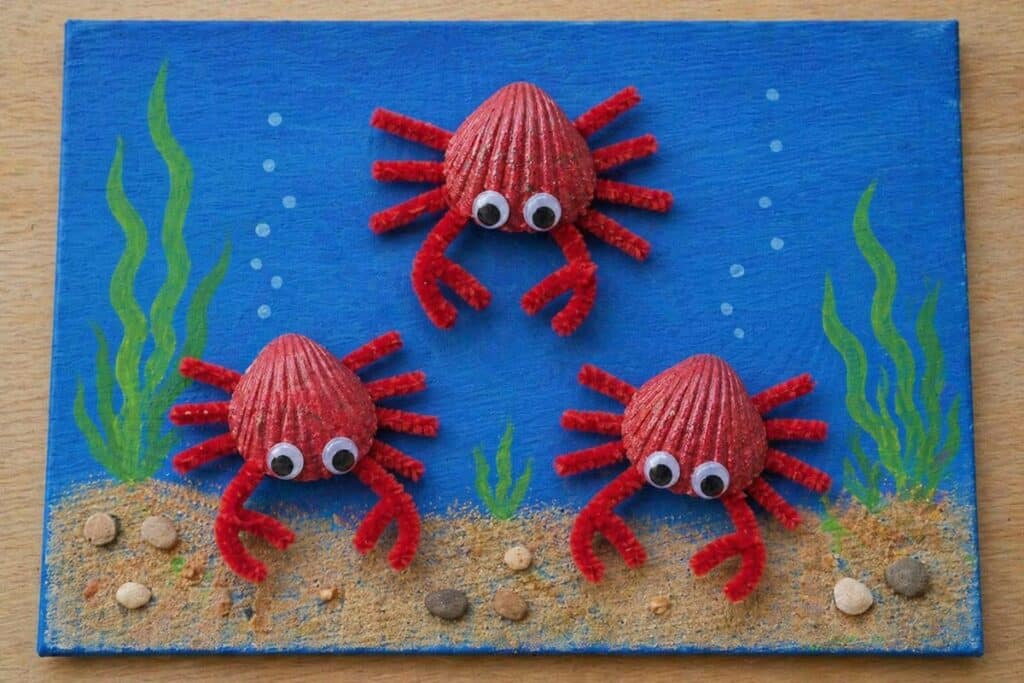 bricolage crabes en coquillages