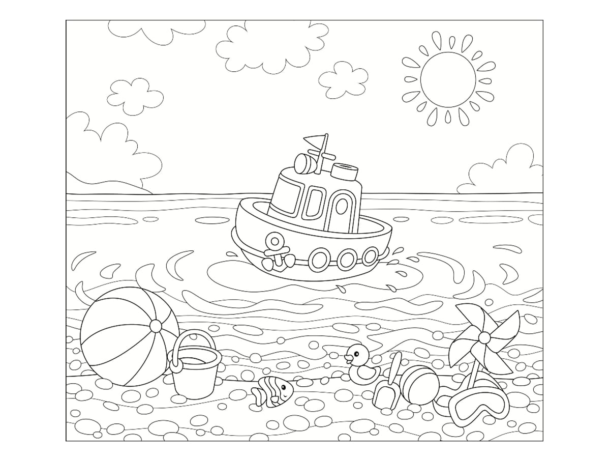 dessin plage bateau
