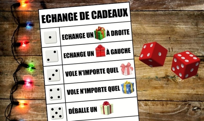 Jeu de dés échange de cadeaux