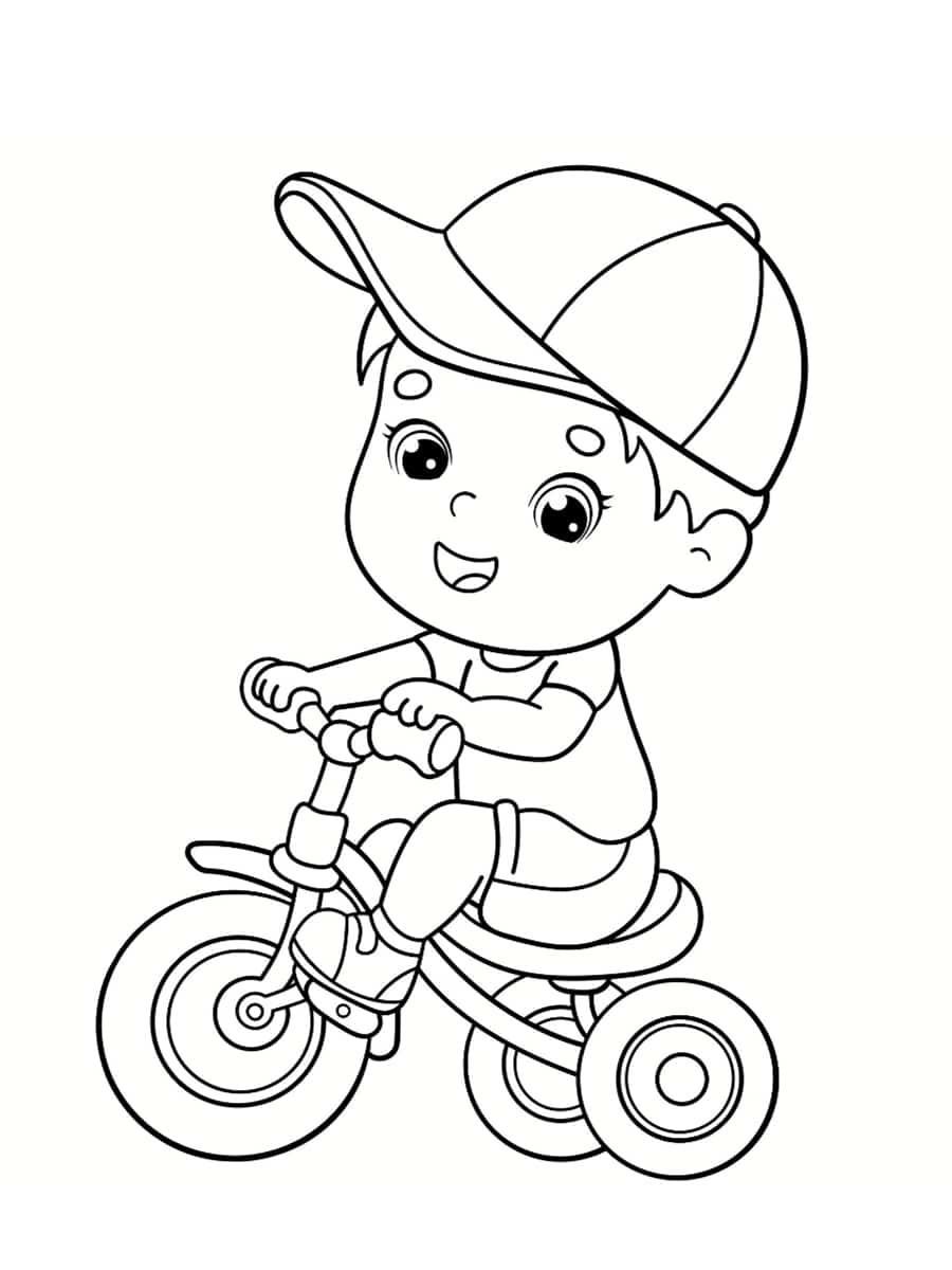 coloriage garçon tricycle