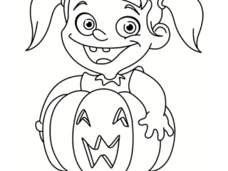 coloriage fille déguisé en citrouille