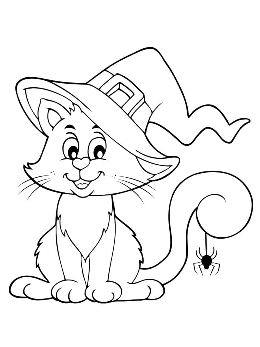 coloriage chat chapeau de sorcière