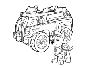 coloriage marcus pat patrouille et véhicule