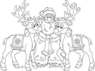coloriage Père-Noël et rennes