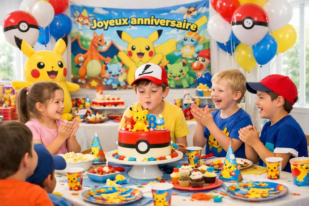 enfants jouant à des jeux lors d'un anniversaire pokemon
