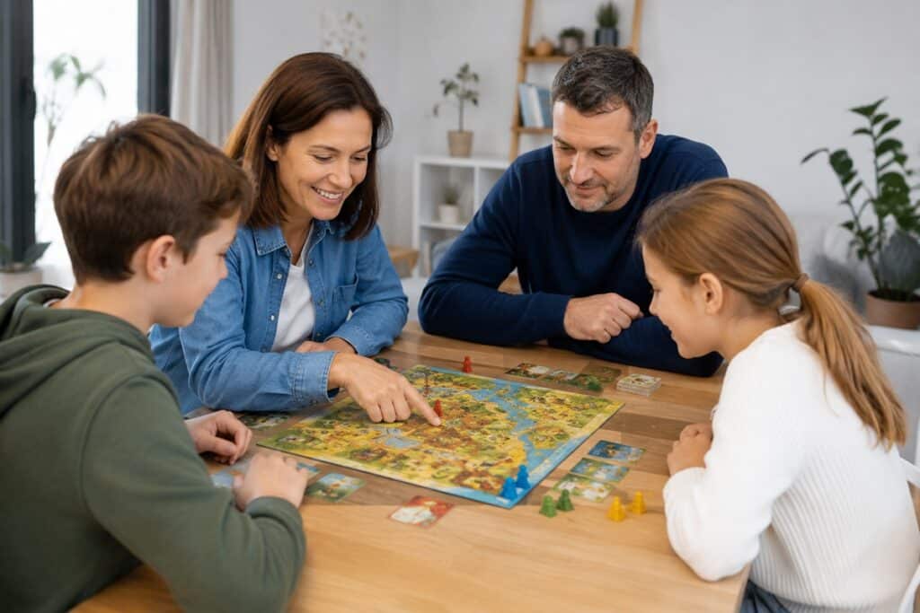 famille jouant à un jeu de société