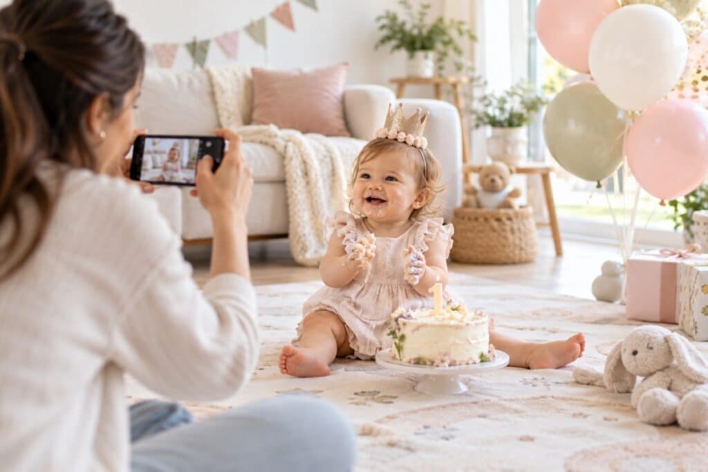Un bébé fête son premier anniversaire pendant que sa maman immortalise ce joli moment