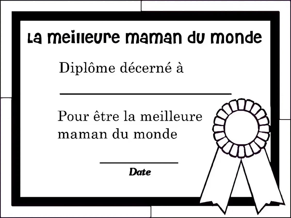 Diplôme de la meilleure maman à imprimer et à compléter