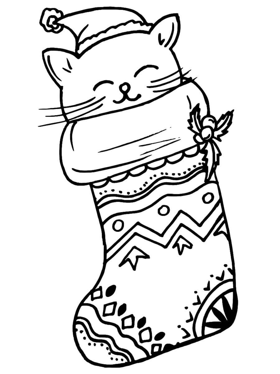coloriage chat chaussette