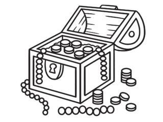 coloriage facile coffre au tr&eacute;sor