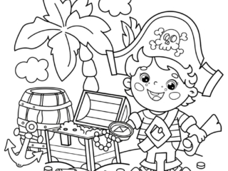 coloriage pirate et coffre au tr&eacute;sor