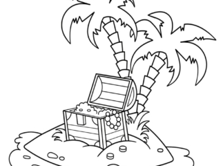 coloriage ile et coffre au tr&eacute;sor