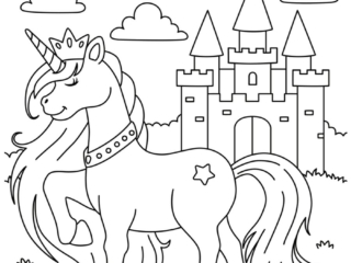 coloriage licorne et ch&acirc;teau