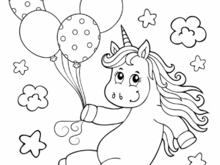 coloriage licorne ballons