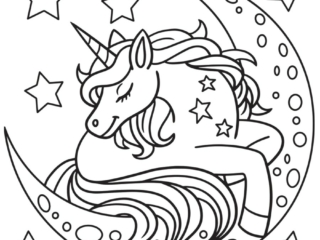 coloriage licorne lune