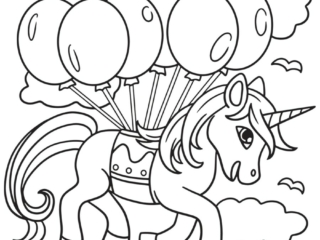 coloriage licorne ballons