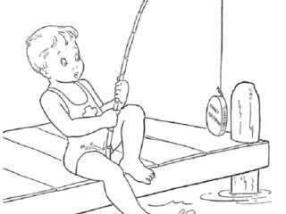 coloriage enfant qui pêche