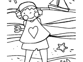 coloriage fille à la plage