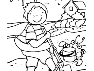coloriage garçon à la plage