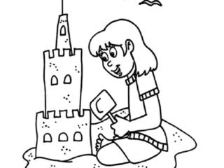 coloriage fille château de sable