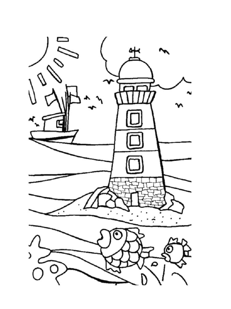coloriage phare mer