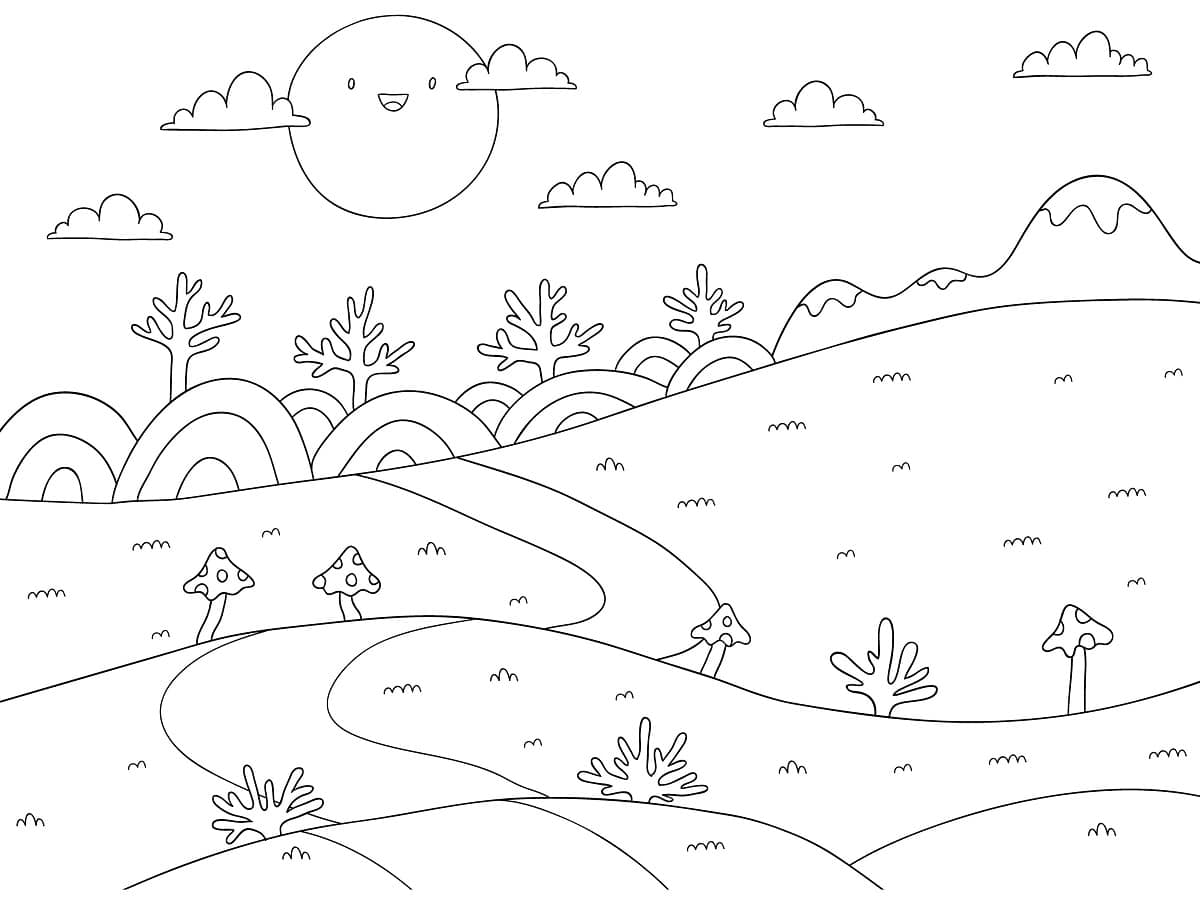 dessin à la montagne avec soleil