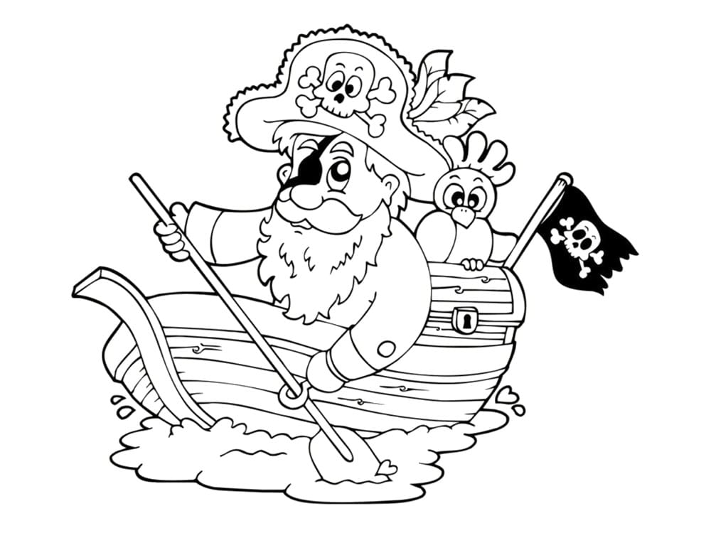 coloriage pirate dans une barque