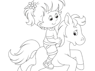 coloriage fille sur un poney