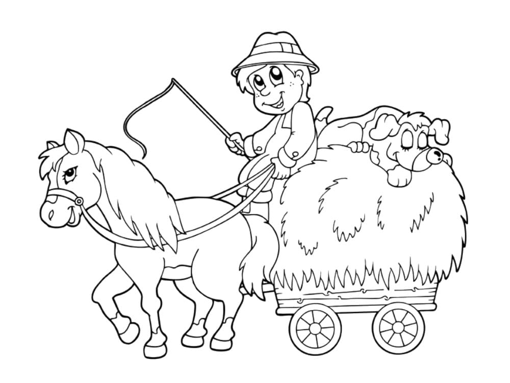 coloriage poney charrette