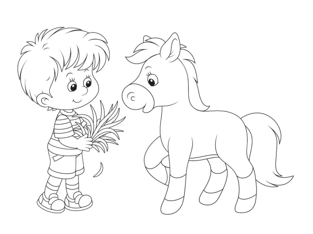 coloriage garçon et poney