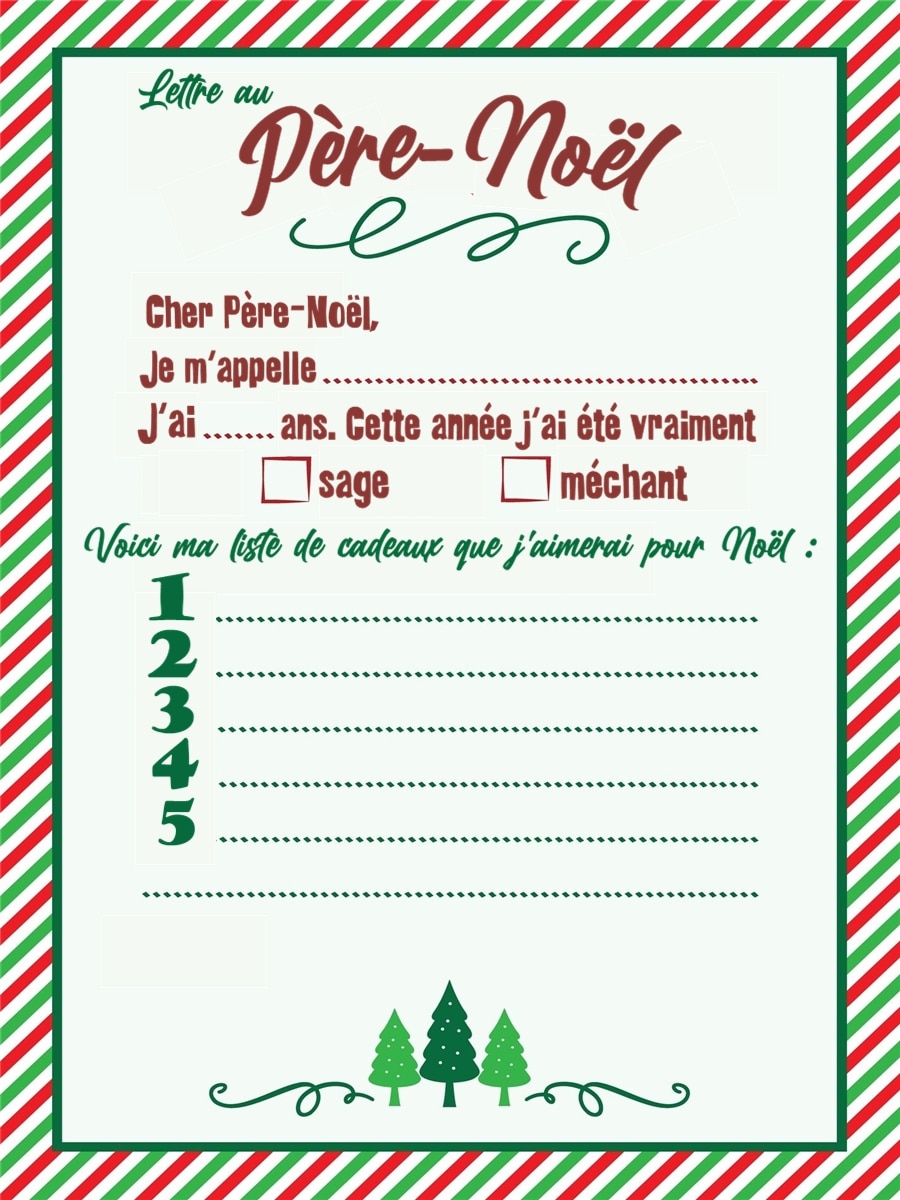 lettre au père-Noël à imprimer