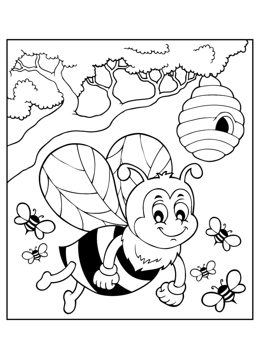 coloriage abeille et ruche