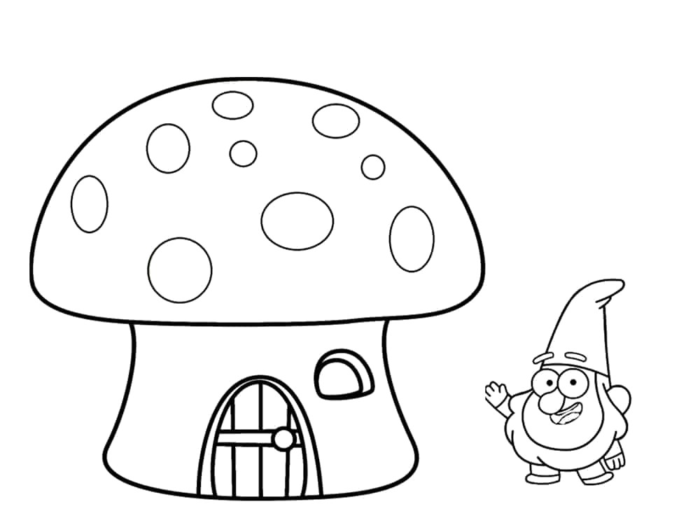 coloriage gnome et maison champignon
