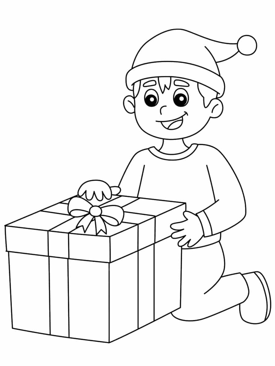coloriage enfant ouvre cadeau
