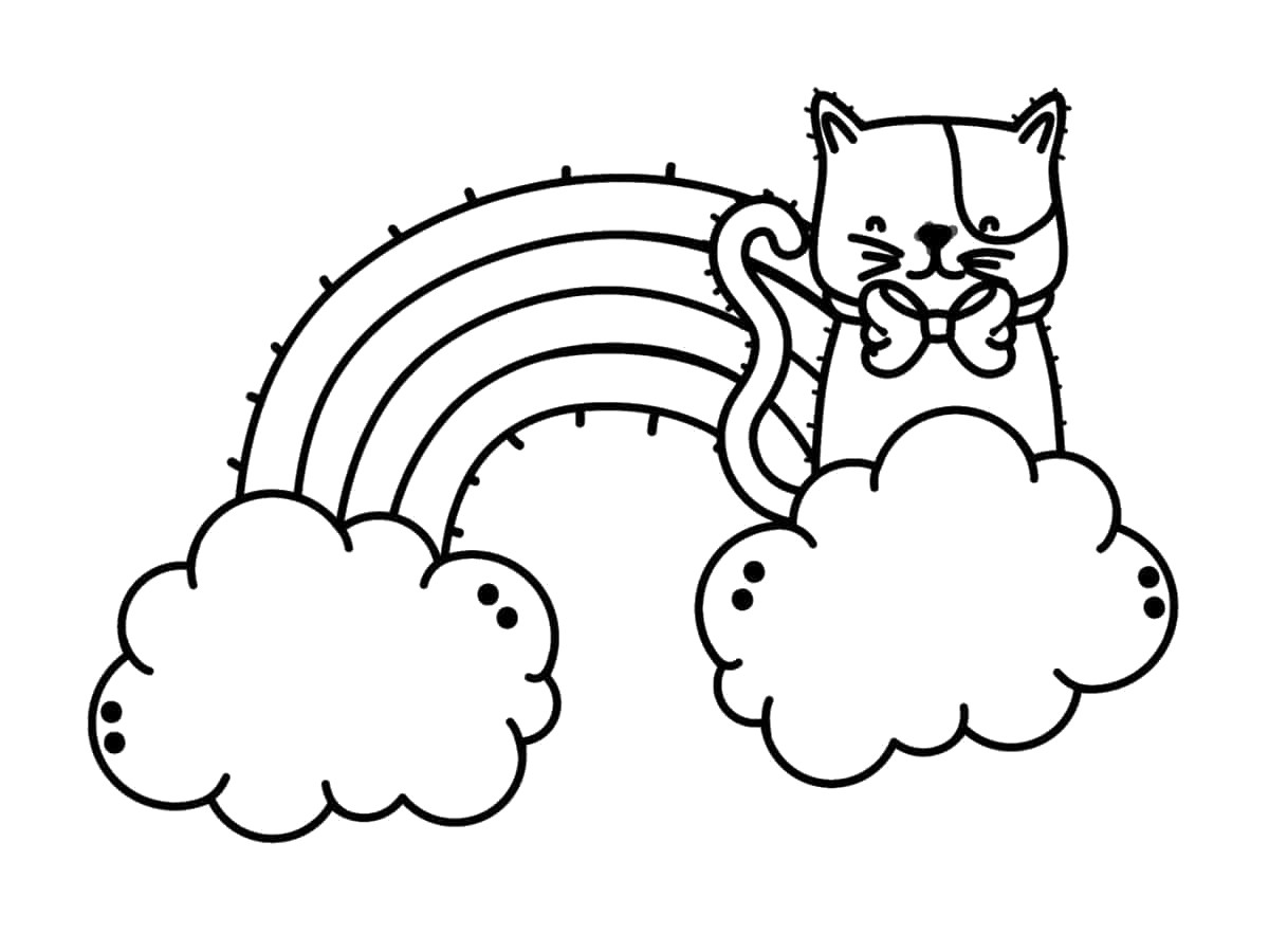 coloriage arc en ciel et chat