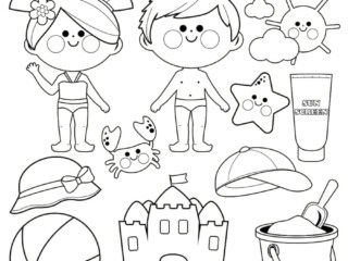 coloriage plage et château de sable